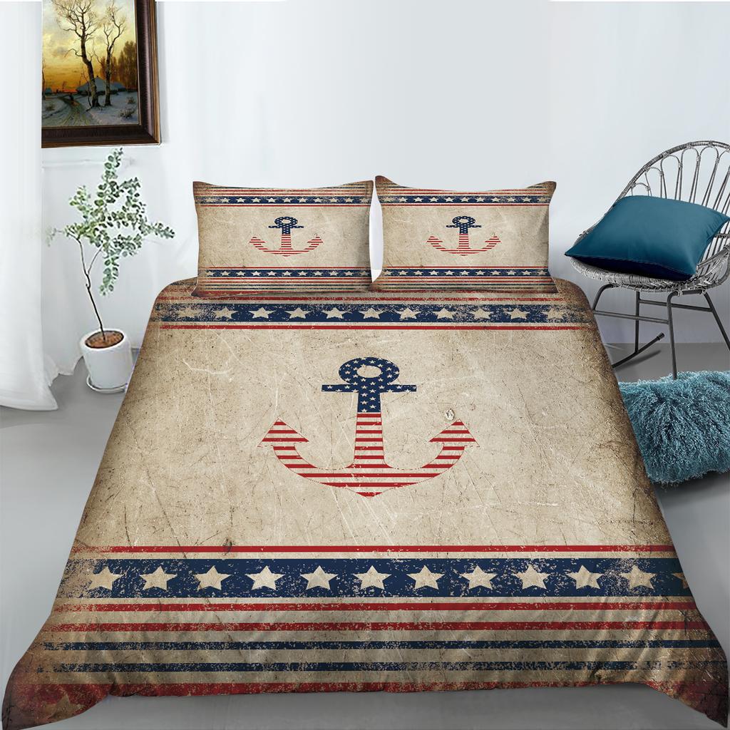 High Definition Digital Printed Bedding Set with Anchor Pattern Down Duvet Cover Pillowcase 2 or 3 Pieces DE200 * 200 Soft Washable Home Decoration