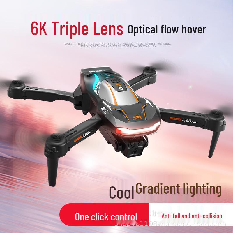 A88 Drone with 8K HD Triple Cameras, Remote Control, Optical Flow, and D Stream Colorful Lights