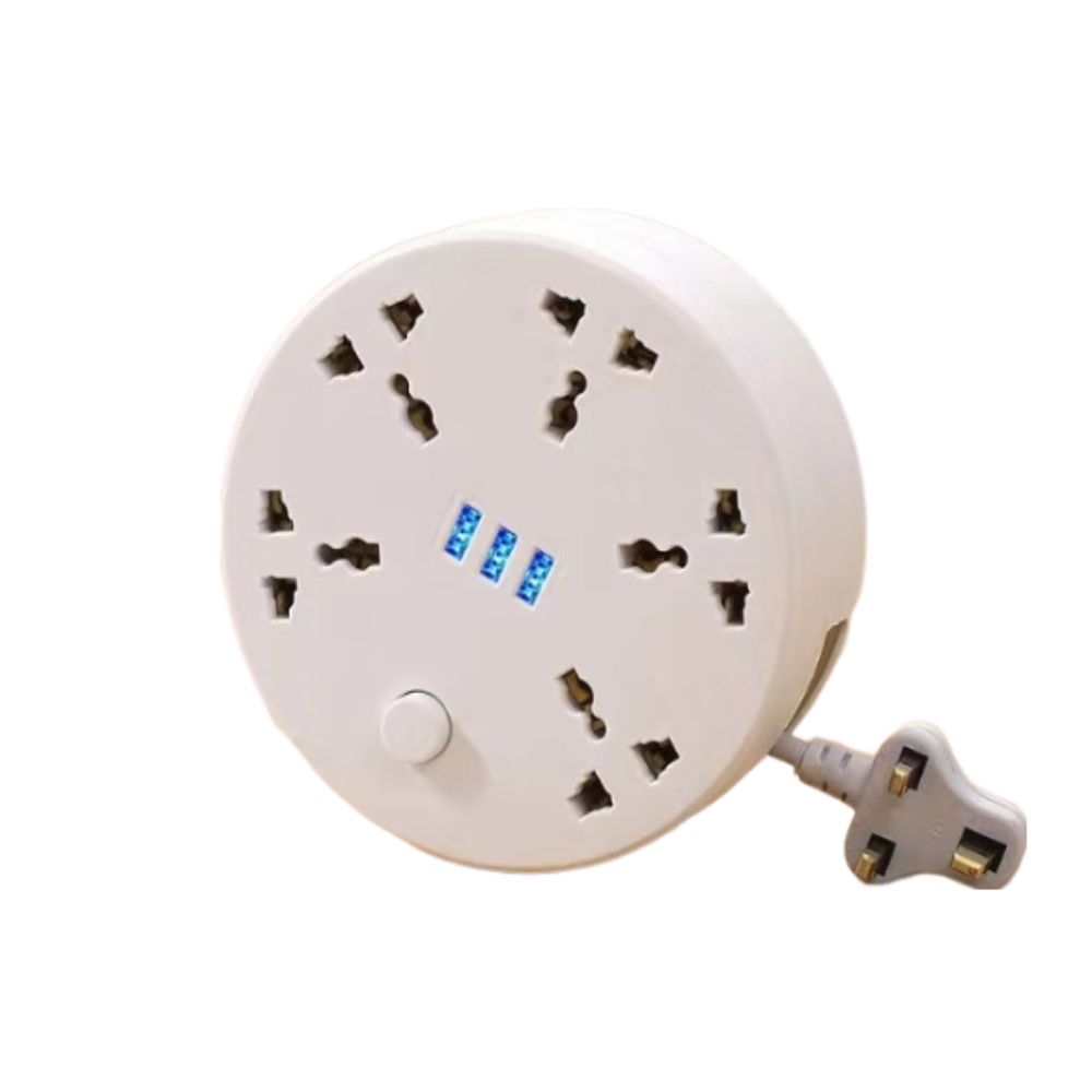

Universal Power Extension Board Circular Socket Adapter with Long Cable Travel Essentials White UK