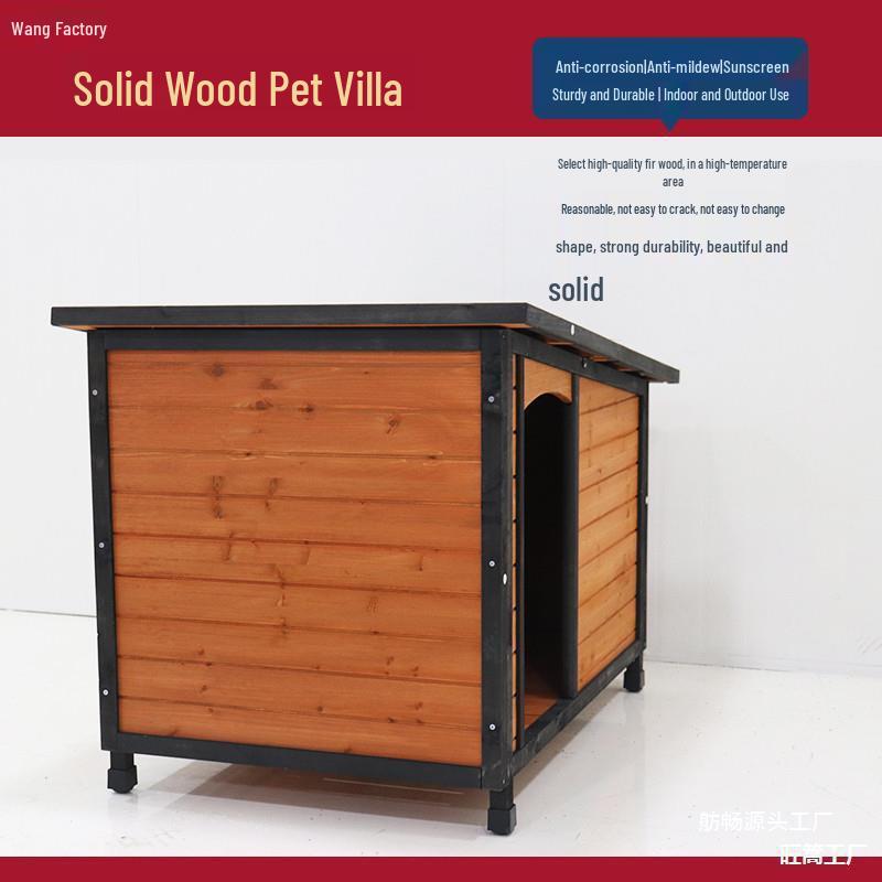 Rainproof Wooden Dog House - Large, Sun-Protected, Solid Wood Pet Shelter for All-Season Indoor/Outdoor Use