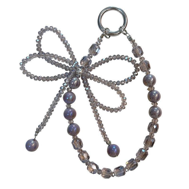 Flash Beaded Mobile Phone Chain Crystal Bow Key Bag Lanyard Pearl Mobile Phone Lanyard Small Gift