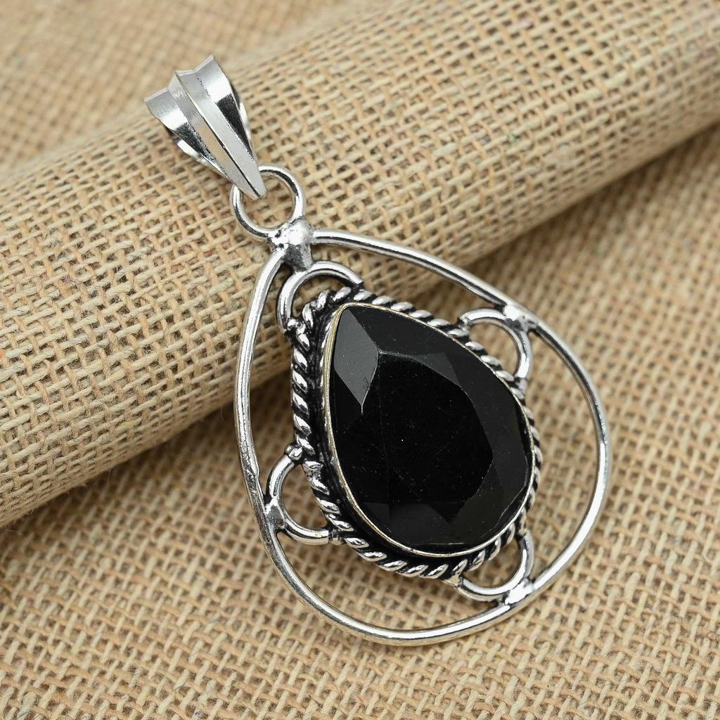 Black Spinel Precious Gemstone 925 Sterling Silver Pendant Handmade Jewelry Wedding Gift