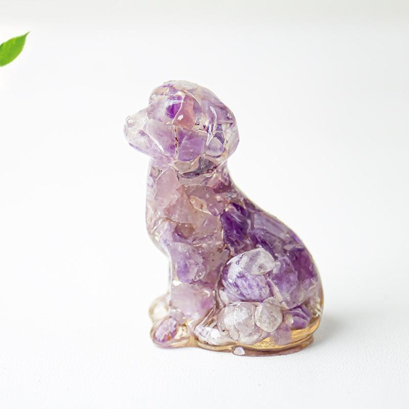 Resin Dog Figurine With Natural Crystal For Office Desk Decor And Home Gift