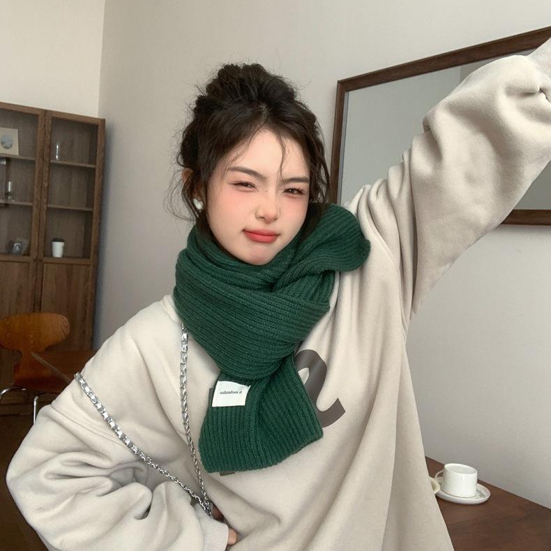 White Scarf Women's Winter Solid Color Wool Thickened Knitted Warm Scarf New Korean Version Versatile High Sense