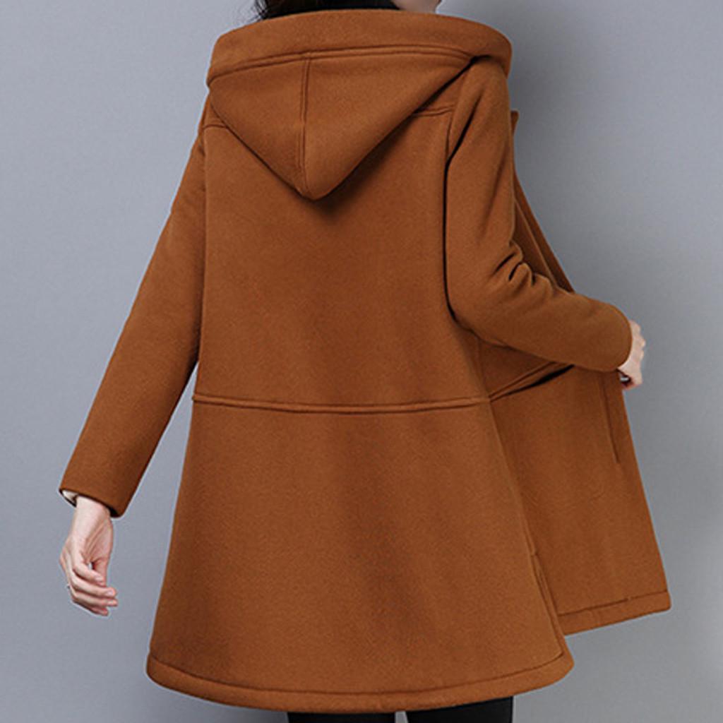 Womens Lapel Cashmere Wool Blend Trench Long Coat Hooded Outwear Oversize Jacket