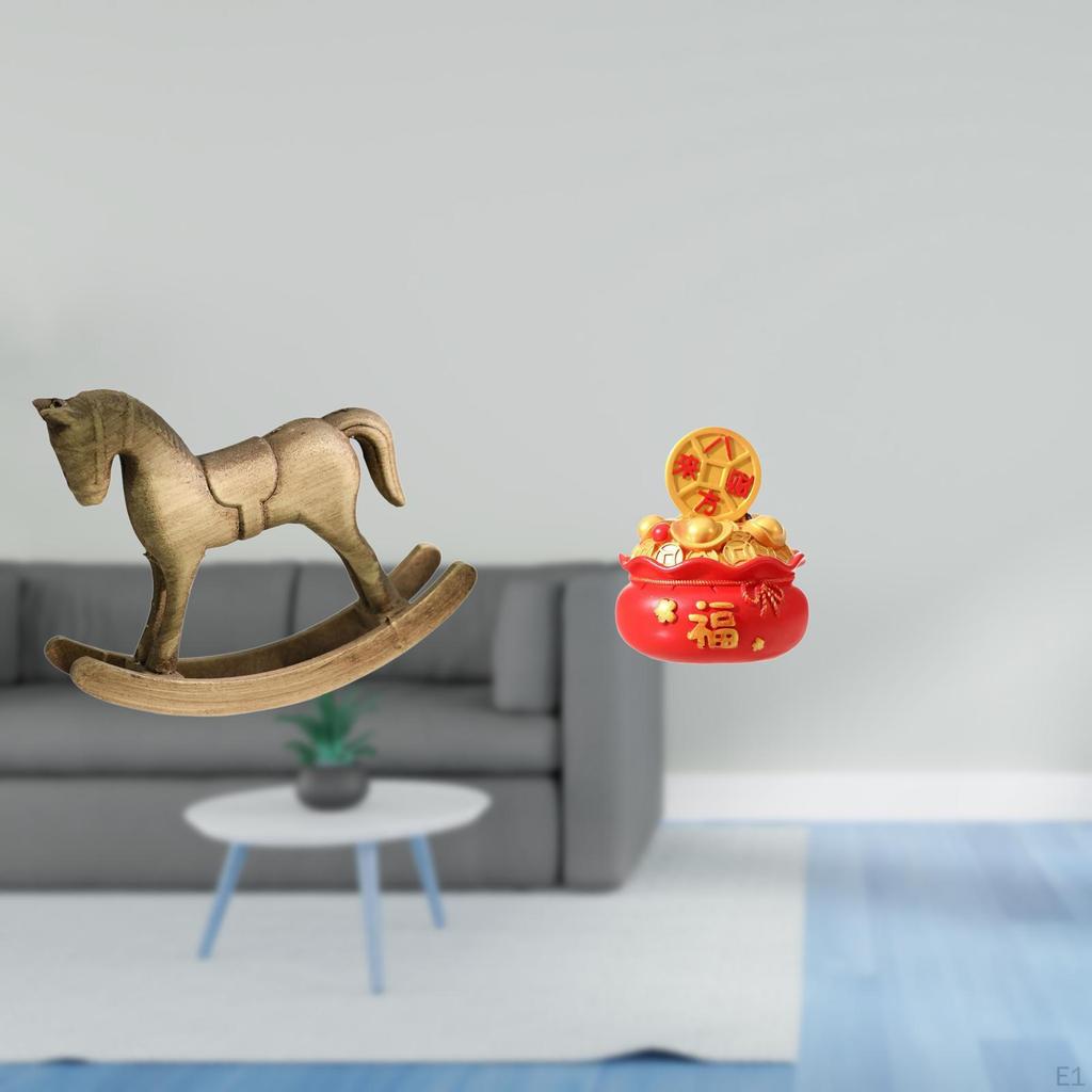 Rustic Rocking Horse And Figurine Sculpture Ornament for Home Decor Countertop Cabinet TV Stand