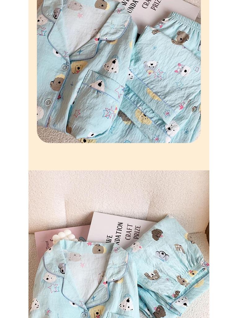 Dopamine Dog Cloud Cotton Pajamas: Women's Autumn Long Sleeve Cartoon Set