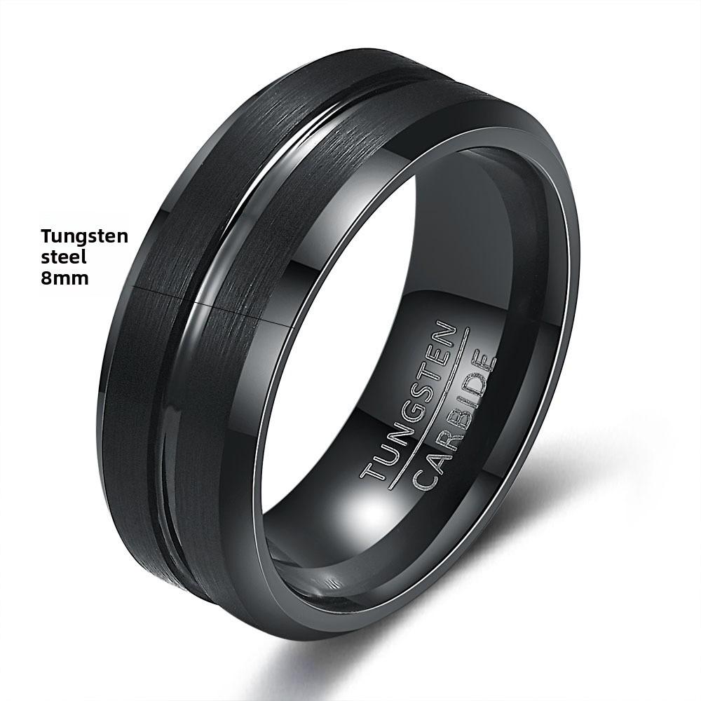 Wolframstahl Schlichter Breiter Ring 6 8mm Gerillt Gebürstet Unisex Zweifarbig Edelstahlring
