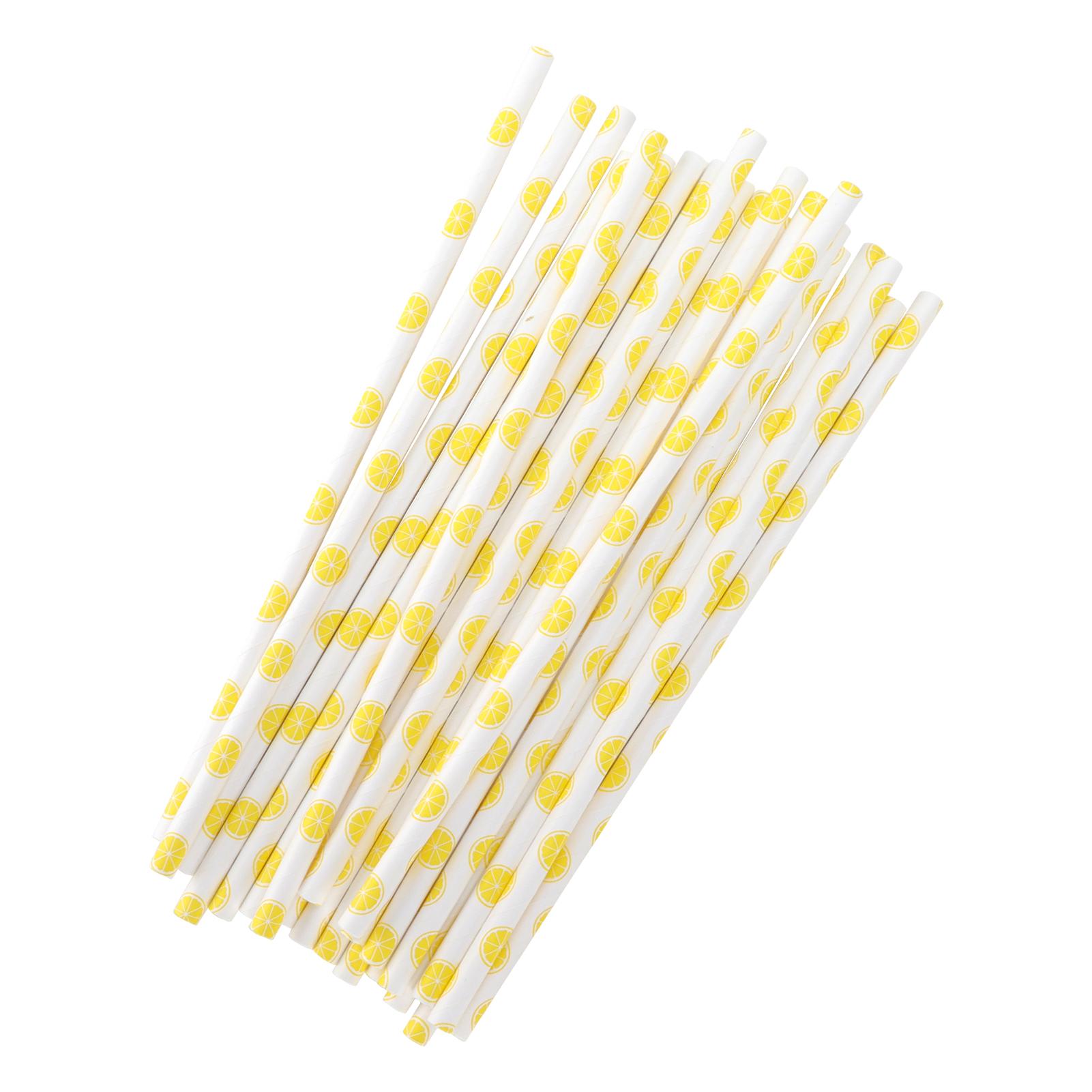 

50 шт. Соломинки для напитков с фруктовым узором, биоразлагаемые бумажные соломинки для пляжной вечеринки, пикника, лимона