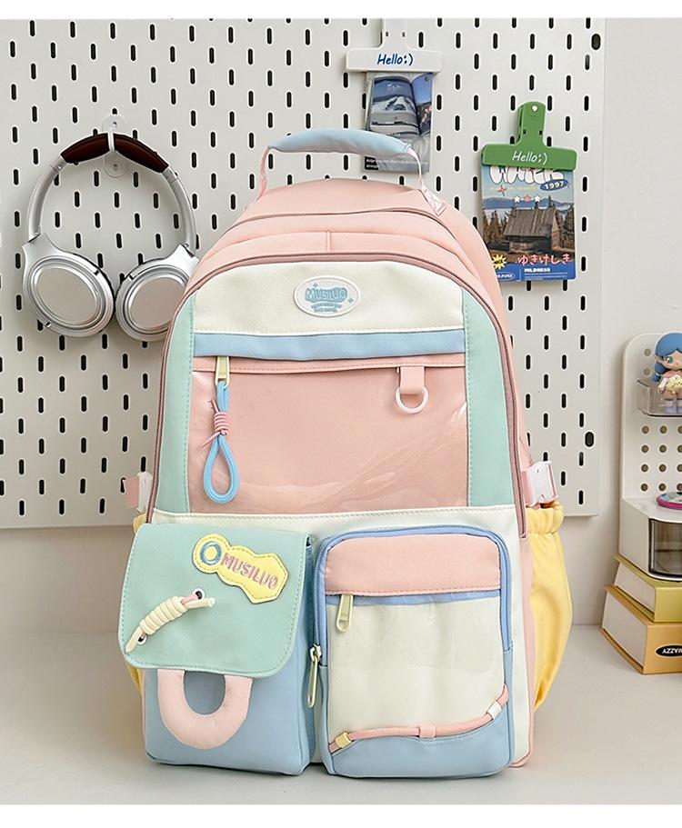 Schoolbag New High-value College Style Japanese Ins Fresh and Sweet Backpack Contrasting Color Splicing Junior High School Backpack