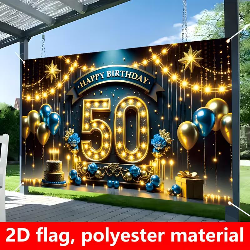 2D Marineblau Gold 50. Geburtstag Banner, Happy 50 Birthday Party Fotografie Kulisse