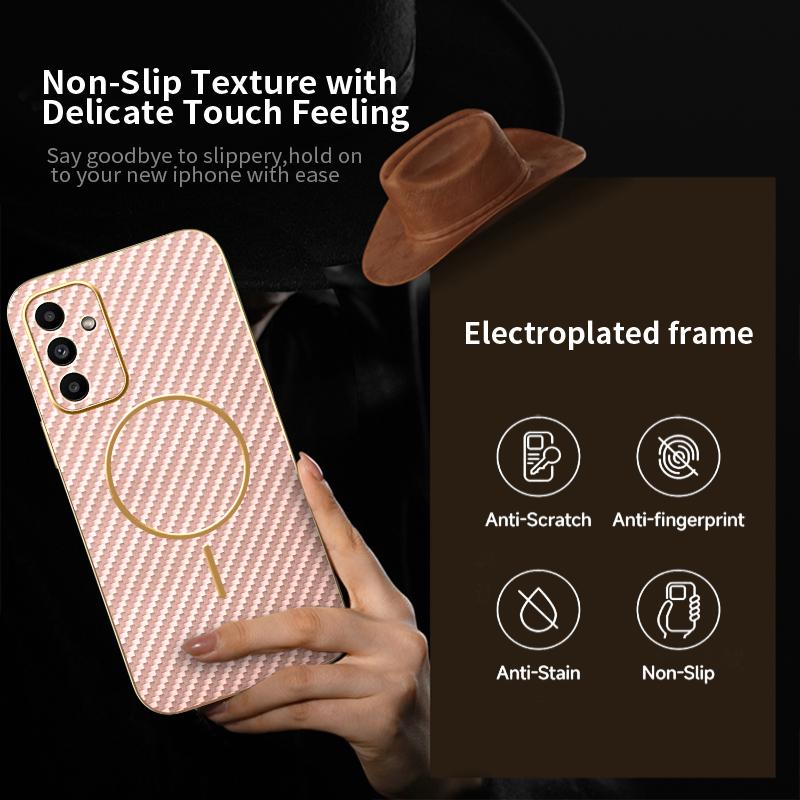For Samsung Galaxy A15 5G Phone Case Carbon Fiber Textured Electroplated TPU Back Cover
