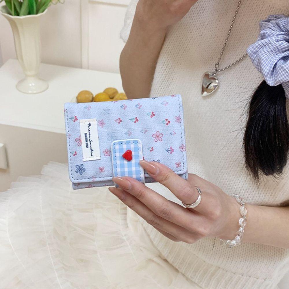 Fashion Sweet Bow Wallet Three Fold Lightweight Cute Card Holder Flower Design Large Capacity Short Hasp Coin Purse Girl