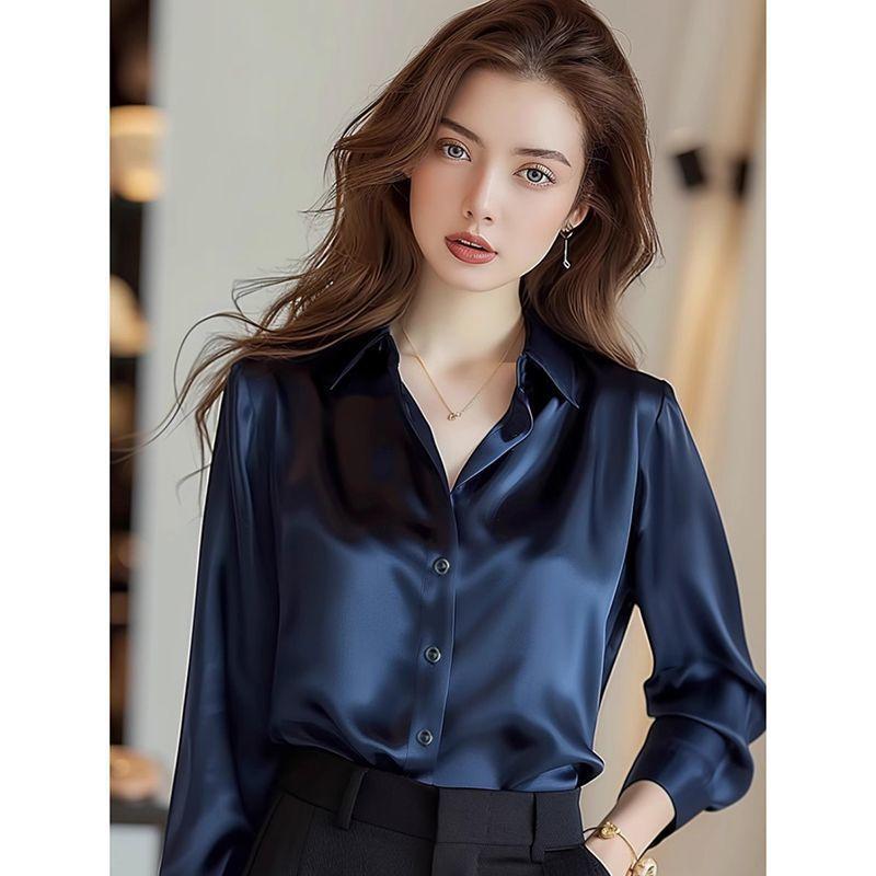Summer Trend Fashion Women's Casual Elegant Satin Long Sleeved Shirt Office Women's Shirts And Blouses Slim Femal Clothes