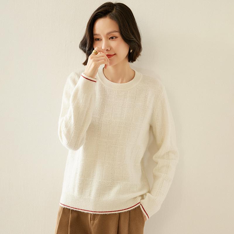 Women's 2025 Autumn/Winter Cashmere Round Neck Long Sleeve Soft Pullover Sweater
