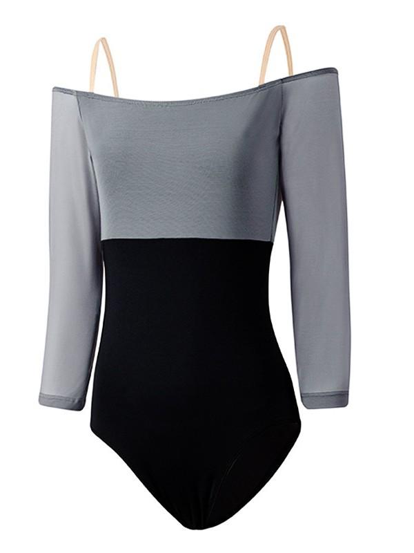 Women's Colorblock Seven-Sleeve Ballet Leotard: Fashionable Drop Shoulder Dancewear