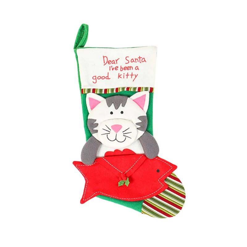 Cute Christmas Stockings Socks Fireplace Hanging Stockings Plush Personalized Home Party Decoration with Snowman Santa Elk Bear