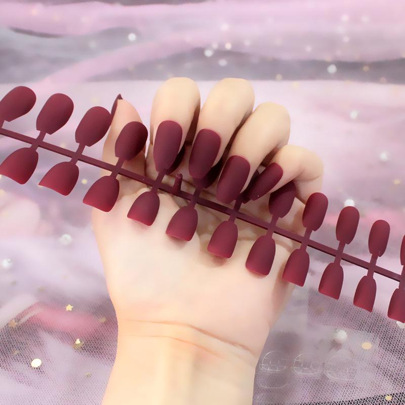 24pcs/set DIY Quick Nails Matte Frosted Long T Solid Color False Nails Multi-color Strips Finished Wear Manicure