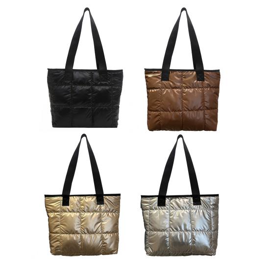 Puffer Tragetasche Damen Gesteppte Schultertasche Glänzende Puffige Handtasche Leichtgewichtige Geldbörse mit Reißverschluss für Arbeit Reisen Fitnessstudio Einkaufen