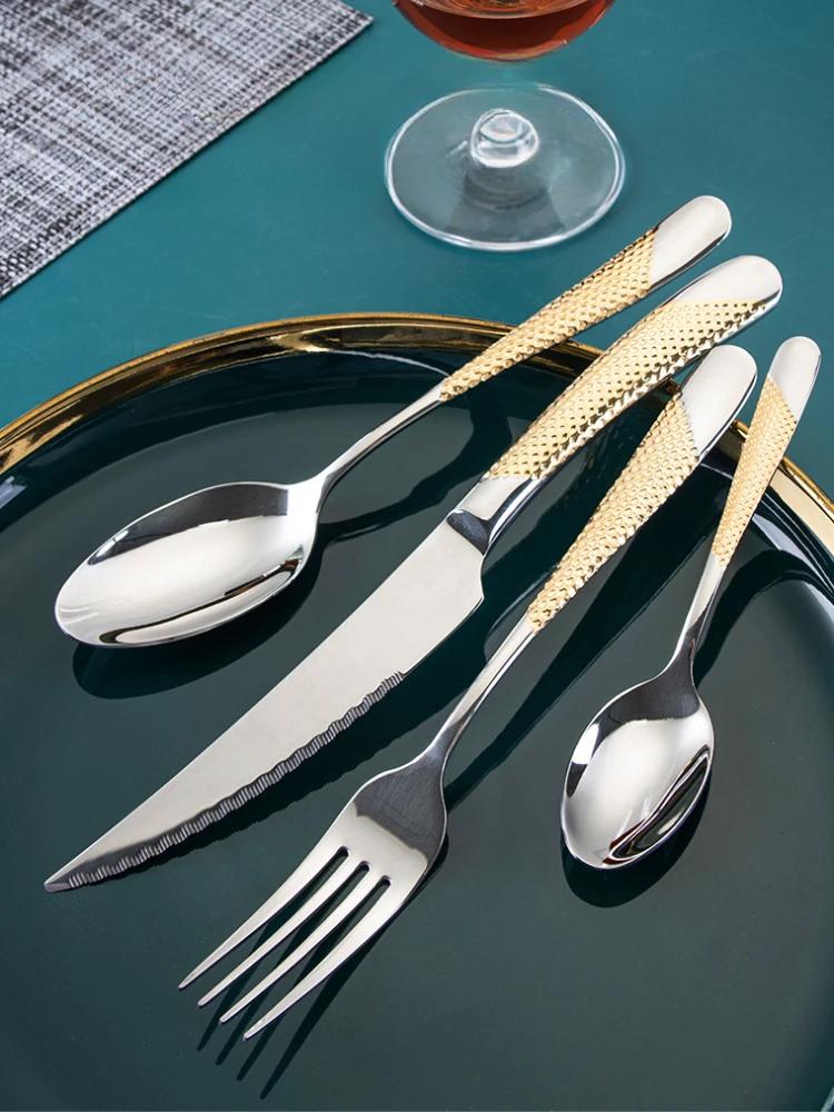 4pcs Kitchen Tableware Cutlery Set  Cutlery Set Stainless Steel Luxury Dinnerware Fork Spoon Knife Western Dinner Set Gold