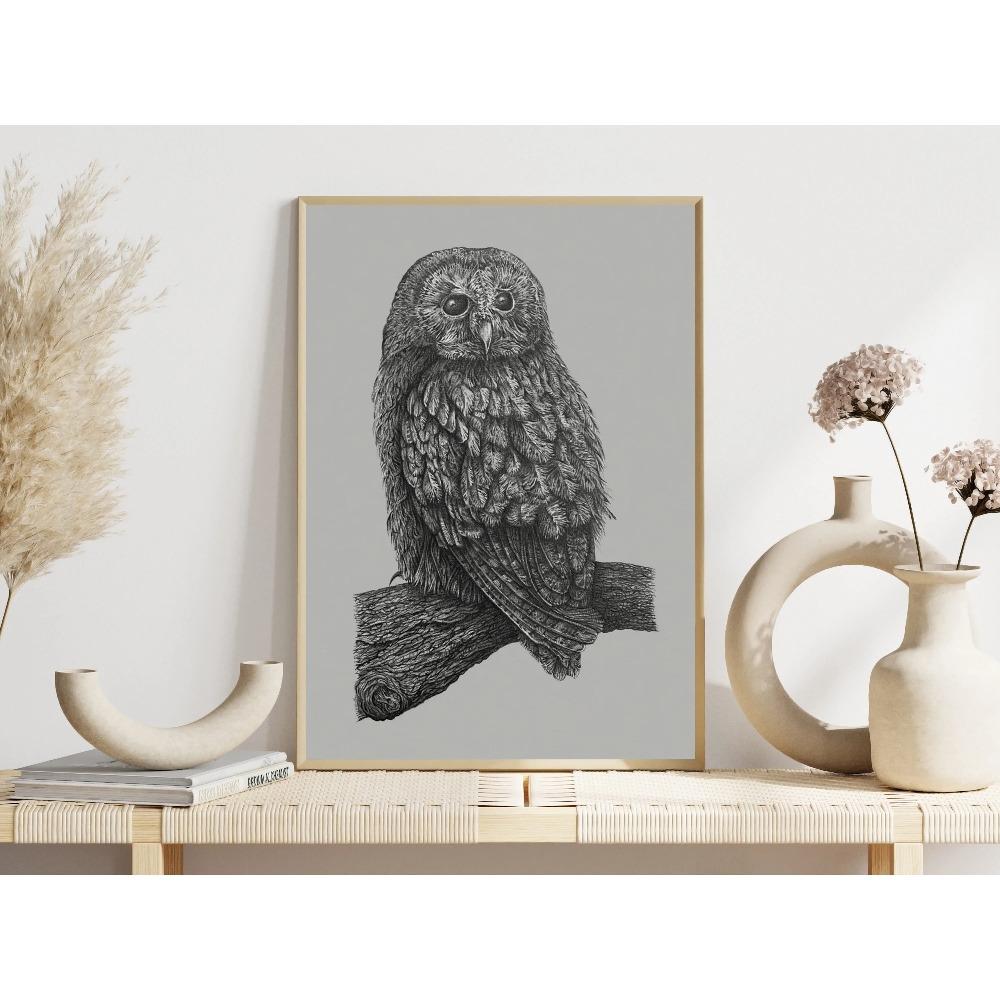 Minimalistisches Tier-Bleistiftskizze-Poster Karauschen-Eisvogel Kleine Eule Drucke Leinwandbild Wandbilder Heim Wohnzimmer Dekoration