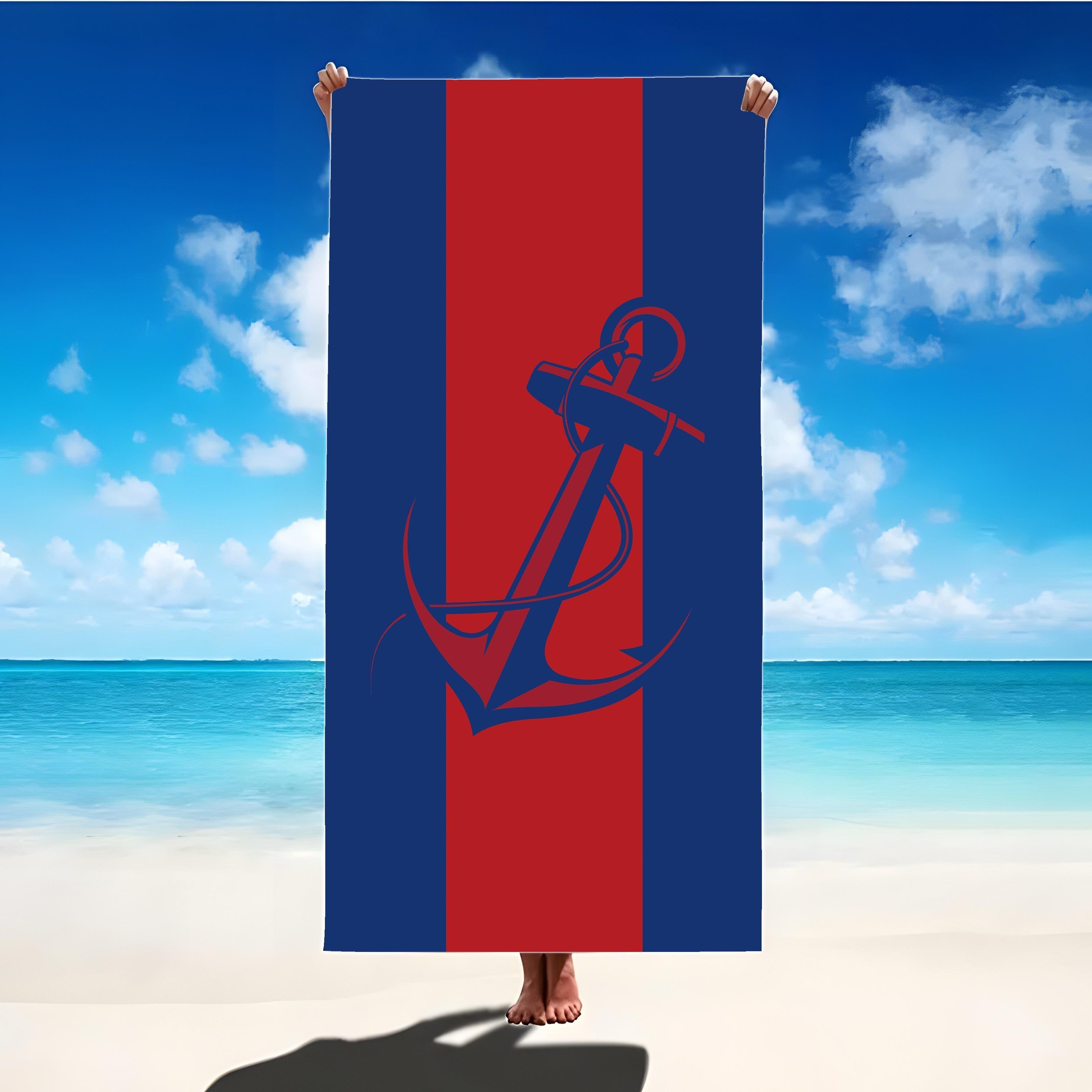 Textilien Blue/Red Anchor-Emblazoned & Beach Towel For Ultimate Seaside Comfort Suitable For Towels, Bath Towels, Beach Towels
