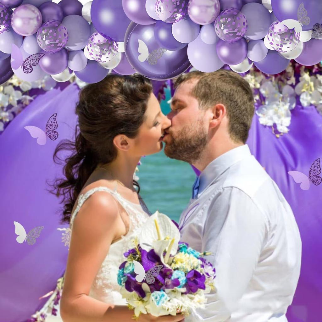 Pink Purple Latex Balloon Set 3D Butterfly Agate Pentagram Aluminum Film Balloon Girl Birthday Party Decoration