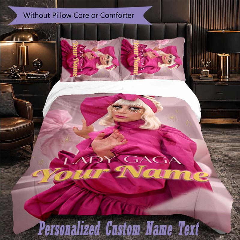 Personalized 3Pcs Bedding SetLady Gaga Custom Text Duvet Cover Pillowcase Set Bedroom Gift