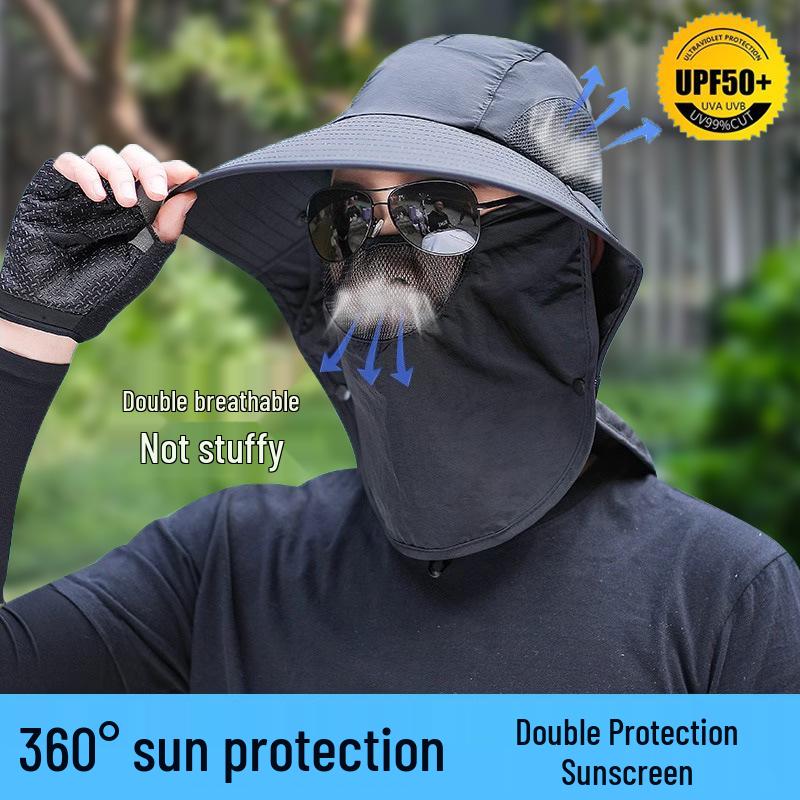 Versatile Summer Sun Hat with Large Brim and Shawl for Fishing, Mountaineering, and Sun Protection