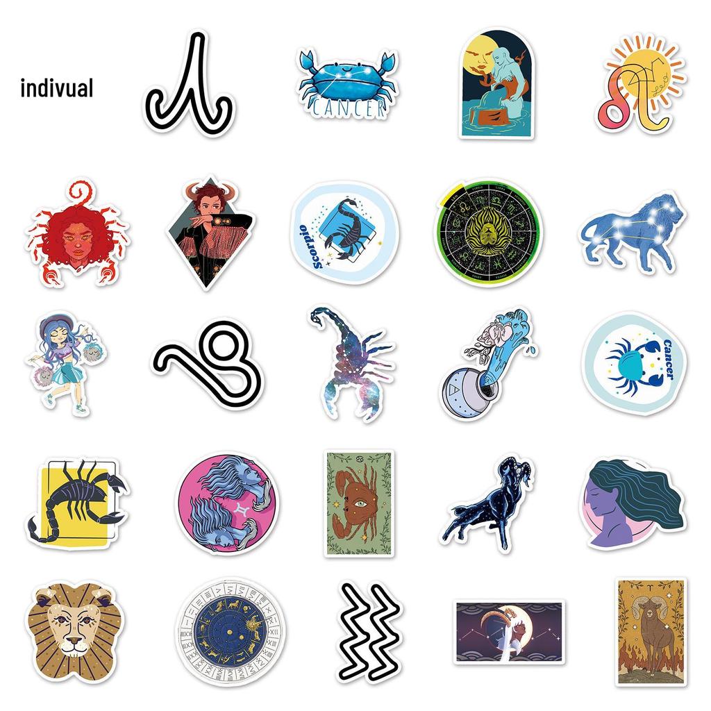 Twelve Constellations Cartoon Stickers: 50 Sheets for DIY Diaries, Skateboards, Water Bottles, and Luggage.