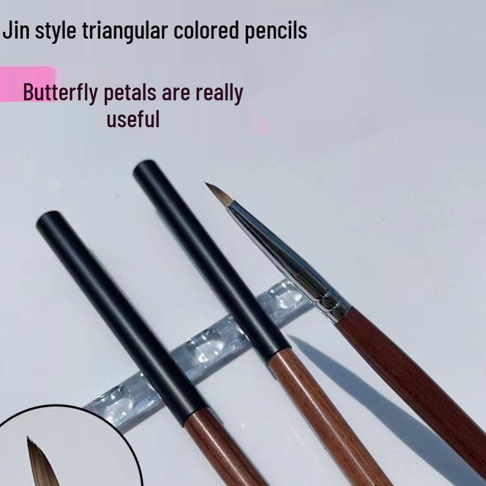 Sandalwood Handle Triangle Nail Art Brush for Painting Butterflies, Petals, Leaves, Gel Flowers, and Embossing.
