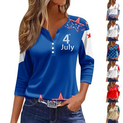 Women's T Shirt Tee Print Button  3/4 Sleeve Daily Weekend Fashion Basic V- Neck Regular Top