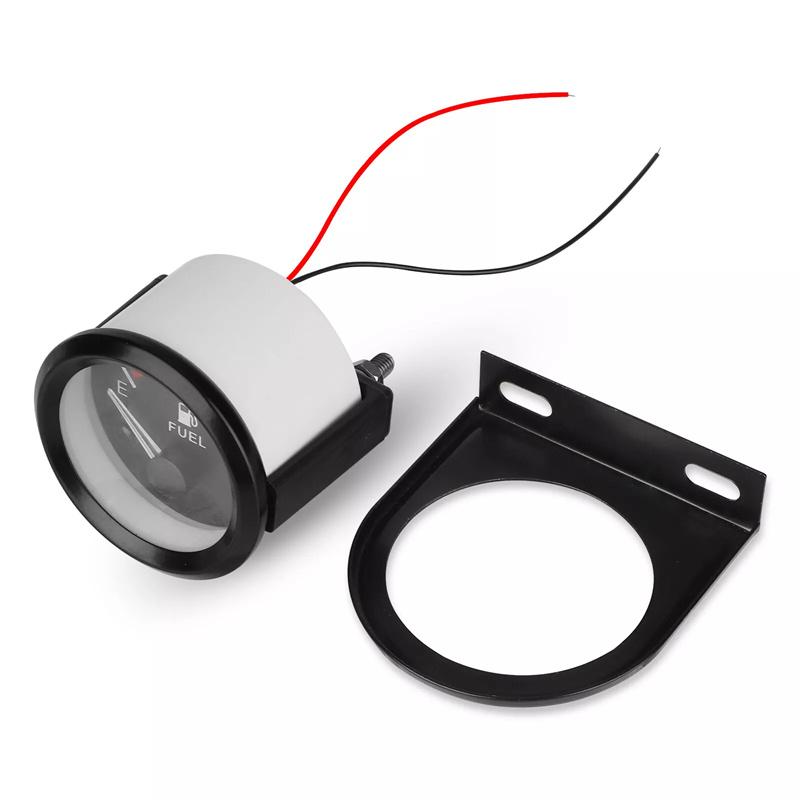 2-Inch 52mm Car Fuel Level Gauge - 12V with White LED Light & Black Rim one size Black
