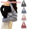 Bowknot Bow Shoulder Bag Large Capacity Plaid Tote Bag Simple Handbag  Travel