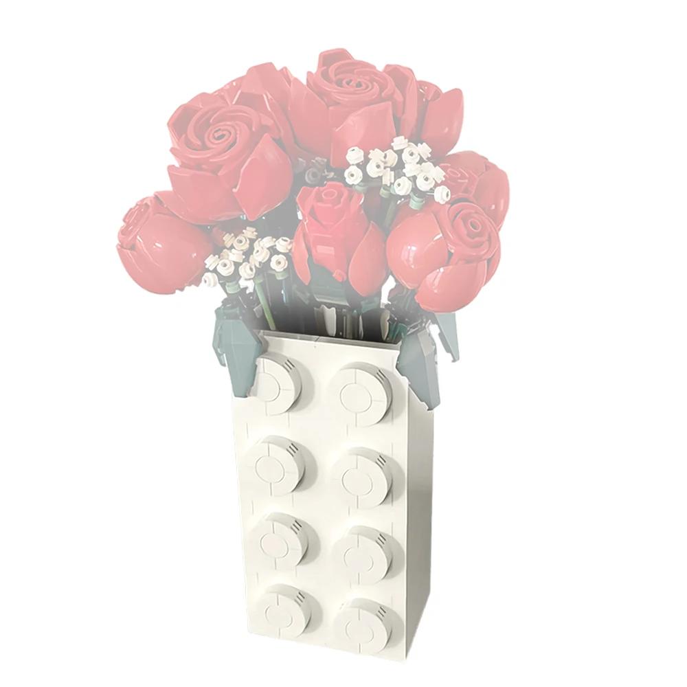 Non-Toxic Gobricks Moc Rose Vase Bricks Model Flower Bouquet Vase Rose Building Block Educational Toys Gift Decoration Valentine S Day