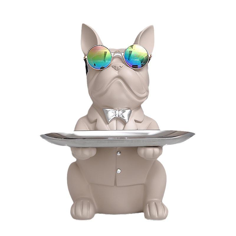 Französische Bulldogge Tischskulptur mit Ablage und Münzaufbewahrung