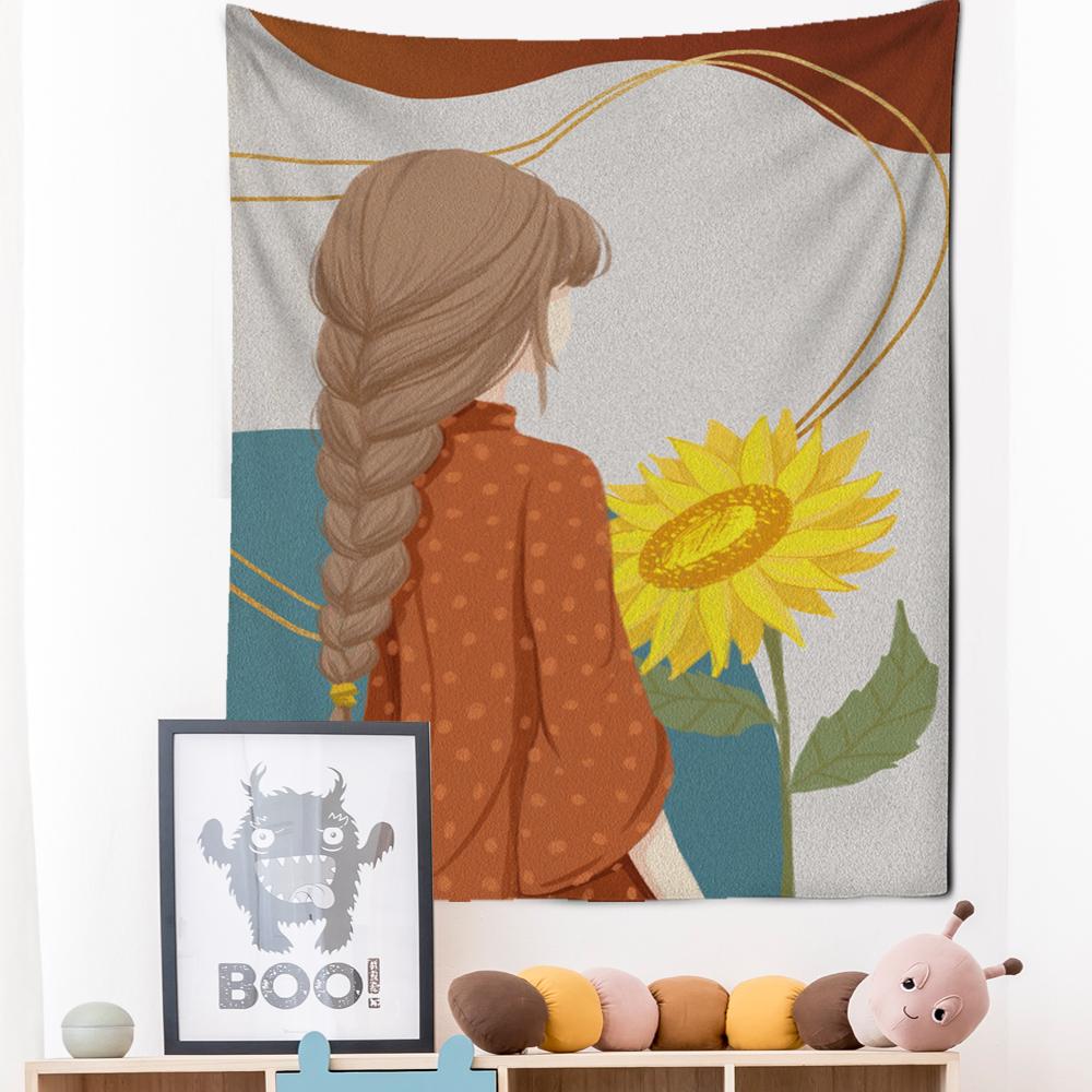 Tapiserie cu pictură în ulei, agățată pe perete, cu flori, stil boem, artă, hippie, tapiz, pentru dormitor pentru fete, decor acasă