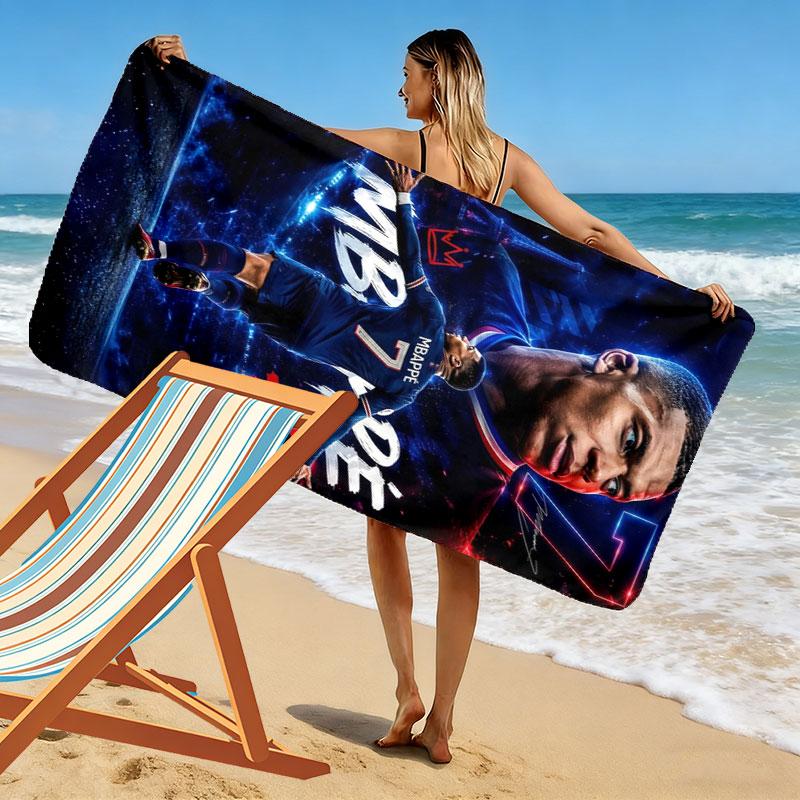 Asciugamano da Spiaggia con Stampa di Kylian Mbappé, Asciugamano Grande Morbido ad Asciugatura Rapida per Spiaggia Campeggio Nuoto