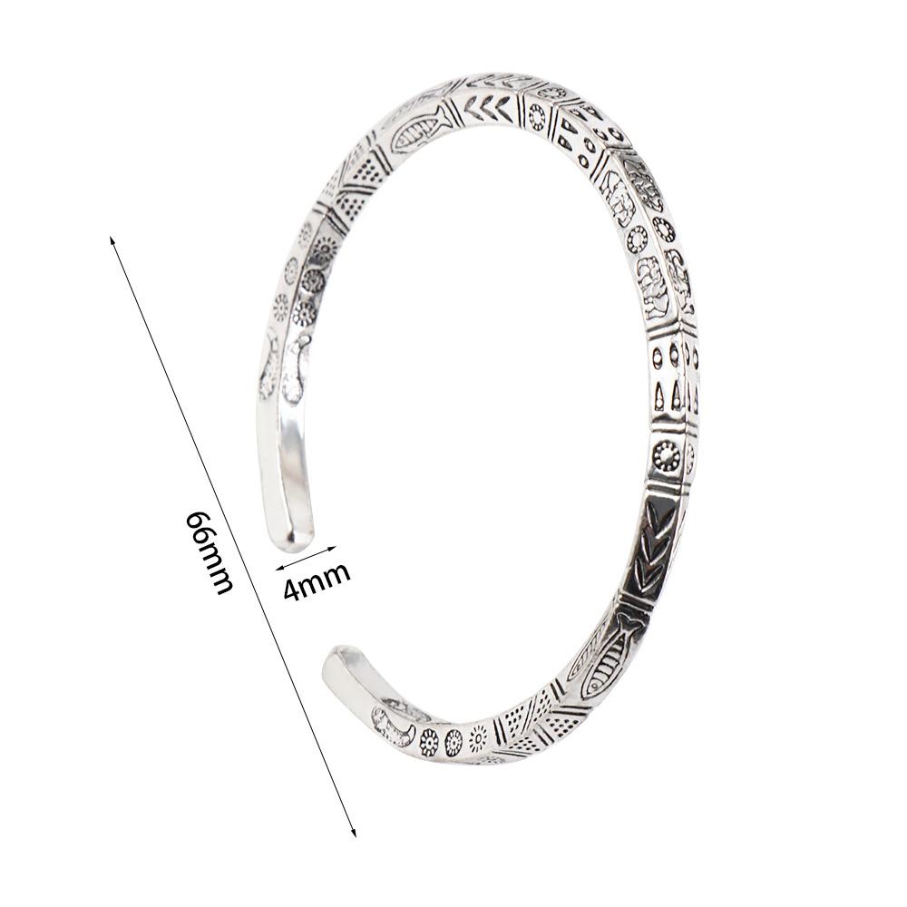 Adjustable Vintage Carved Totem Bracelet Opening Design Silver Color Fish Sleeve Bracelet  Unisex