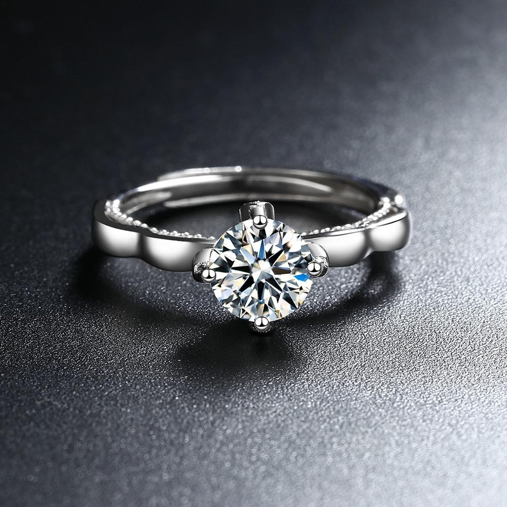 

925 Sterling Silver Crown Wave Four-Claw Zircon Diamond Ring, Birthday Proposal Anniversary Gift, Adjustable Live