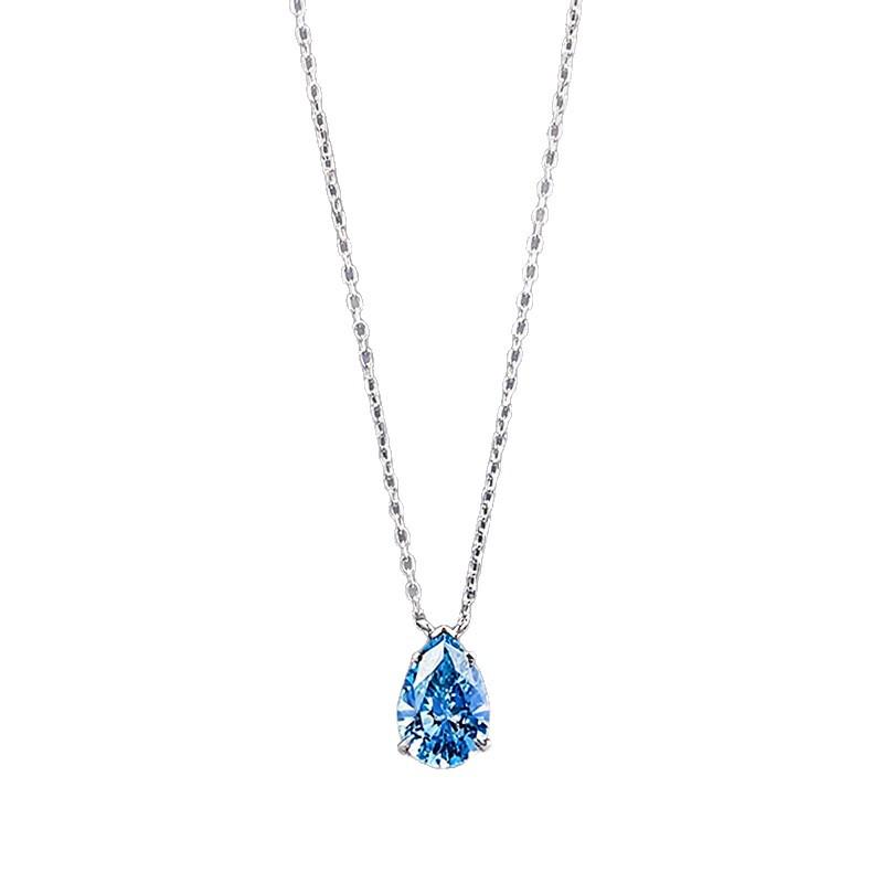 S925 Silver Sea Blue Teardrop Pendant with Pear-Shaped Diamond, Versatile European & American Style, 7*10, Commuting Drawstring Bead.