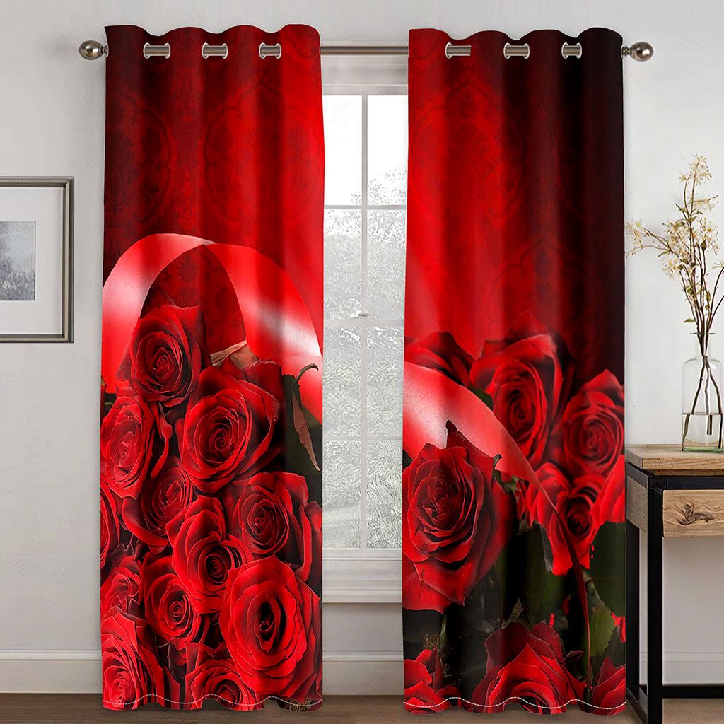 Pink Red Rose Colorful Flower Grace Window Curtains In Kids Bedroom Living Room Hall Treatments Kitchen Decoration Drapes Blinds