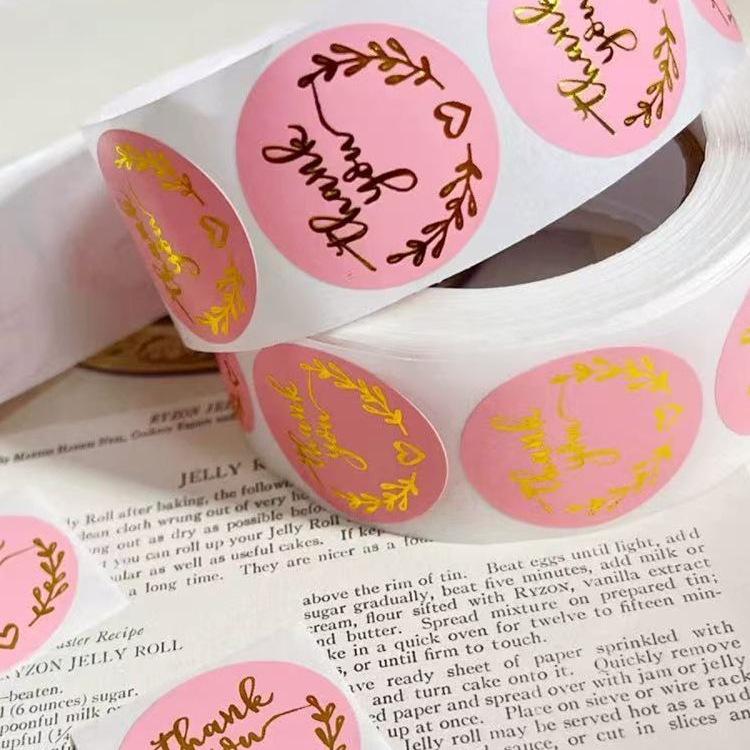 500 Gold Foil Thank You Stickers, Gift Packaging Seals, Handmade Baking Labels, Envelope Decorations (Roll of 500 Sheets).
