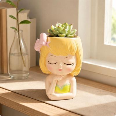 Garden Nymph Figurine Compact Size Plant Pot Ornament Indoor and Outdoor Use Resin Girl Statue for