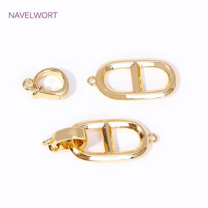 18K Gold Plated Oval Pearl Clasp For Bracelets,Brass Connector Fastener For Jewelry Making Supplies,DIY Jewelry Accessories