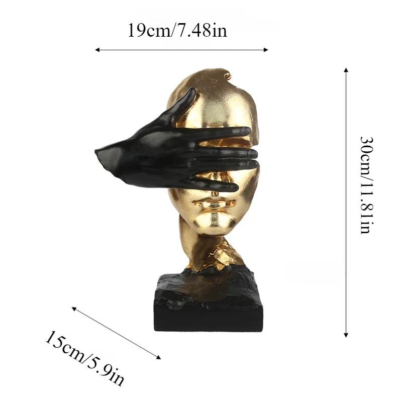 

New Silence Is Gold Abstract Art Statue Ornaments Human Face Entrance Home Resin Craft Wine Cabinet Decorative Furnishings