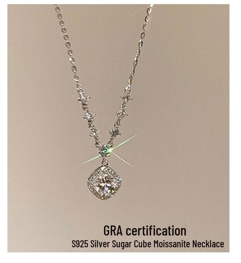 S925 Sterling Silver Moissanite Zirconia Sugar Cube Necklace: Elegant High-End Sweater Chain Gift for Women