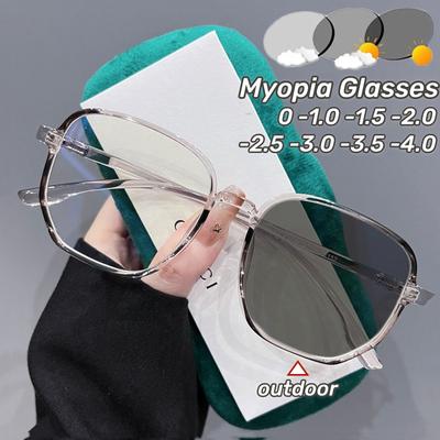 Trendy Outdoor Short-Sight Sunglasses Large Frame Photochromic Finished Myopia Glasses Color Changing Anti Blue Light Glasses