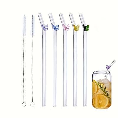7 adet/takım Kelebek Şeffaf Cam Pipet - Yeniden Kullanılabilir ve Bulaşık Makinesinde Yıkanabilir - 2 Temizleme Fırçası İçerir