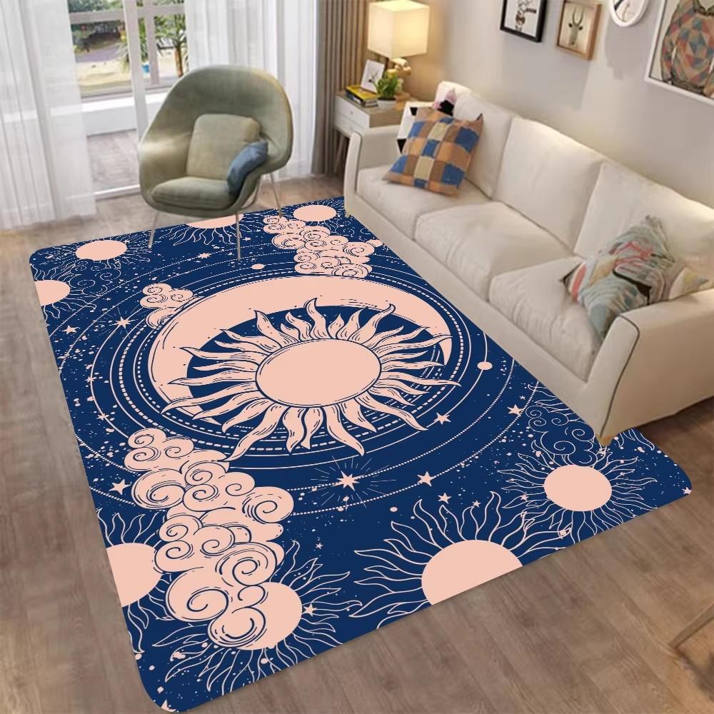 Sun and Moon Art Print Flower Rug Outdoor Rug for Patio Garden Yard, Indoor Area Rug for Bedroom Living Room Anti-Slip Floor Mat